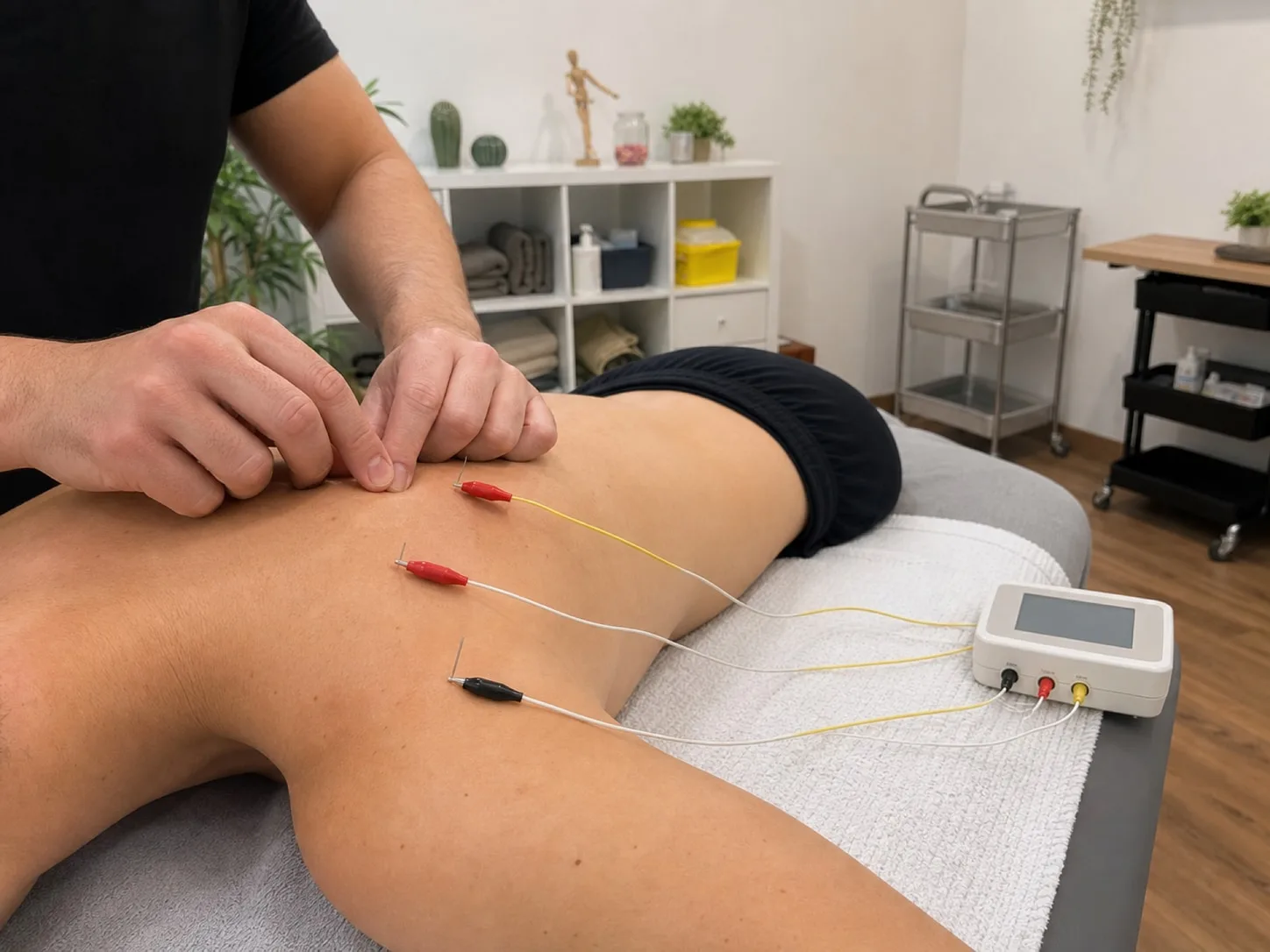 Aplicació de neuromodulació amb estimulació elèctrica sobre un nervi a Physeo Clinic, Terrassa